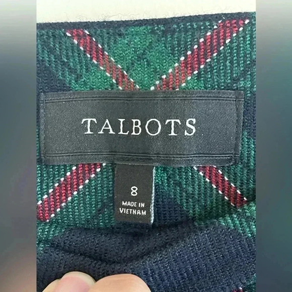 Talbots CLASSIC CHECK WOOL BLEND NAVY HUNTER GREEN RED WHITE SKIRT - Picture 4 of 6